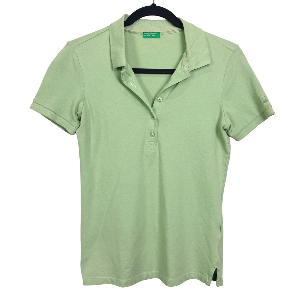 VTG UNITED COLORS OF BENETTON Small Womens Light Green SS Babydoll Polo Shirt